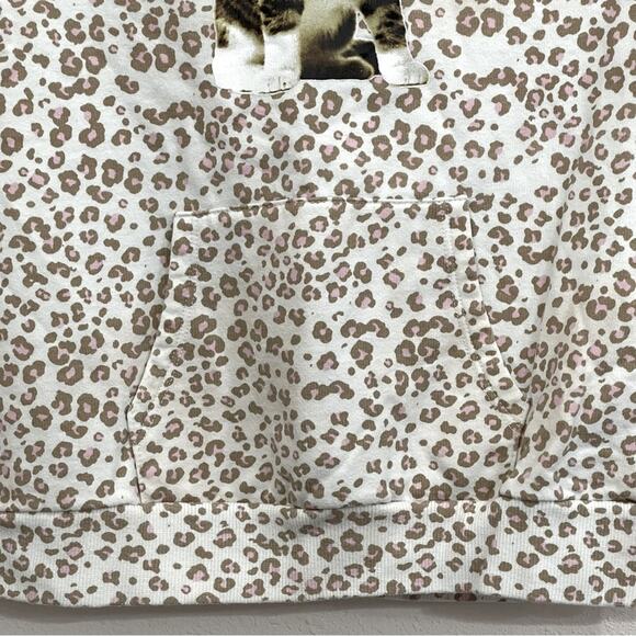 Little Pretties Pink Tan Animal Print Cat Kitty Glasses Graphic Hoodie - Large - Picture 5 of 10
